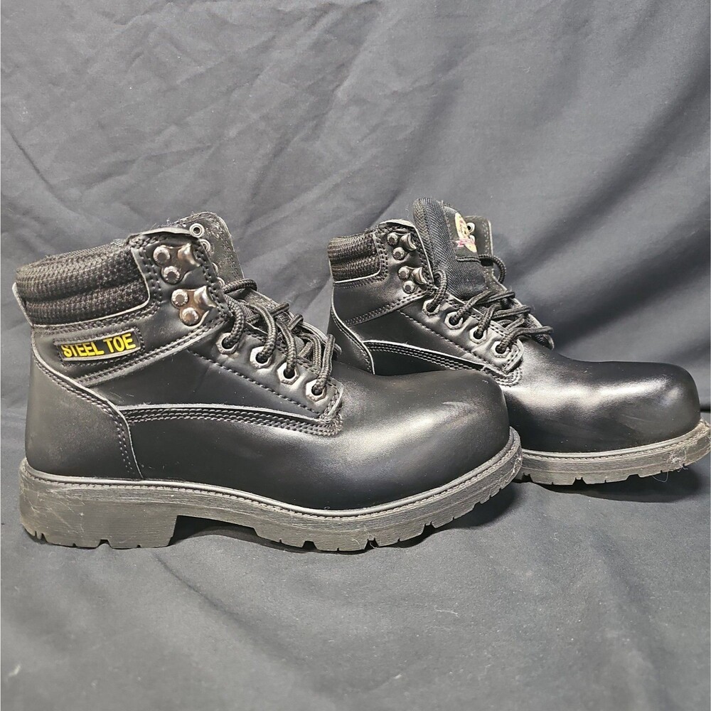 Brahma Black Leather Steel Toe Lace Up Work Ankle Boots Mens Size 7W